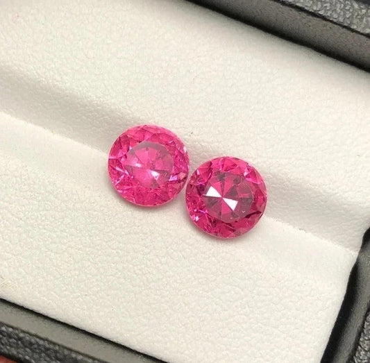 10 x 10 mm Pair Natural Pink Sapphire Round Cut GIE Certified Loose Gemstone A+