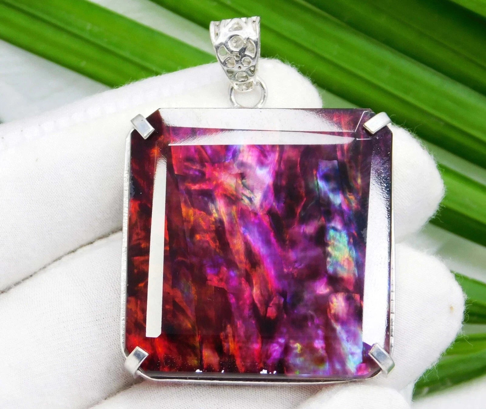 54.70 Ct Natural Ammolite Opal Doublet Pendant Multi-Color Rare Loose GEMSTONE