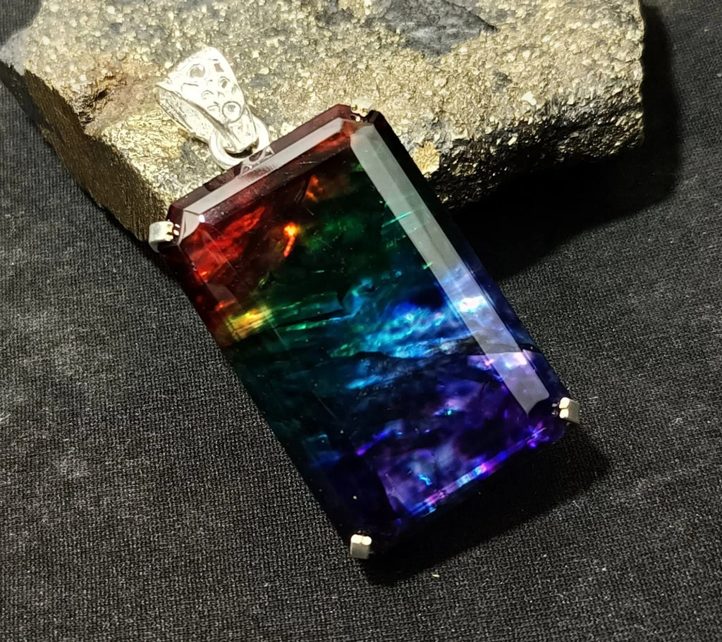 95.60 Ct Natural Ammolite Opal Doublet Pendant Multi-Color Rare Loose GEMSTONE