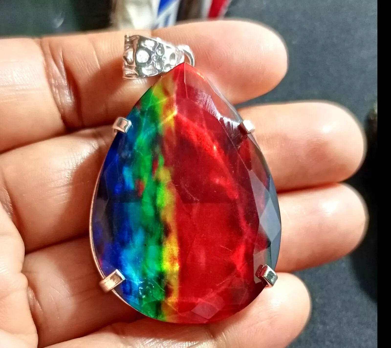 86.50 Ct Natural Ammolite 925 Solid Silver PENDANT MultiColor Certified Gemstone