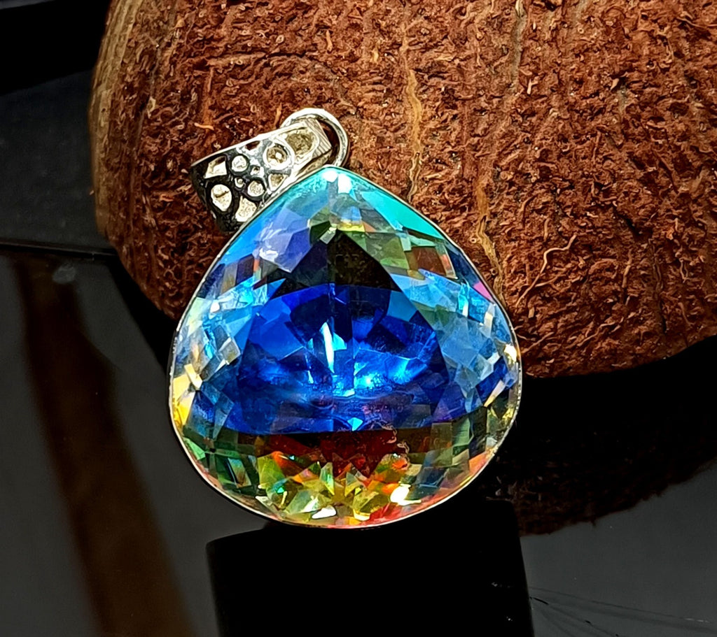 82.50 Ct GIE Certified Natural Mystic 925 Solid Silver Pendant Loose Gemstone