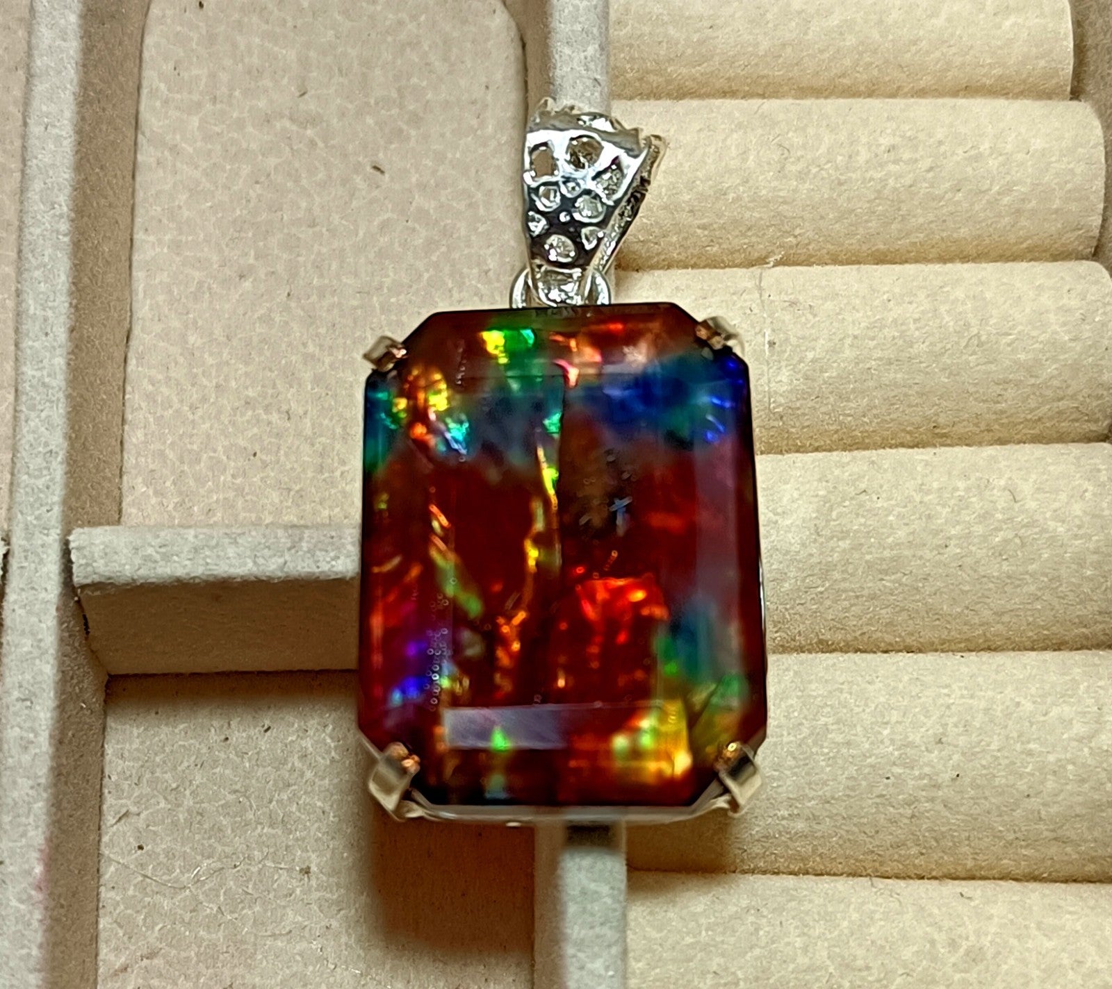 EGL Certified 54.70 Ct Natural Ammolite 925 Solid Silver Pendant Loose Gemstone