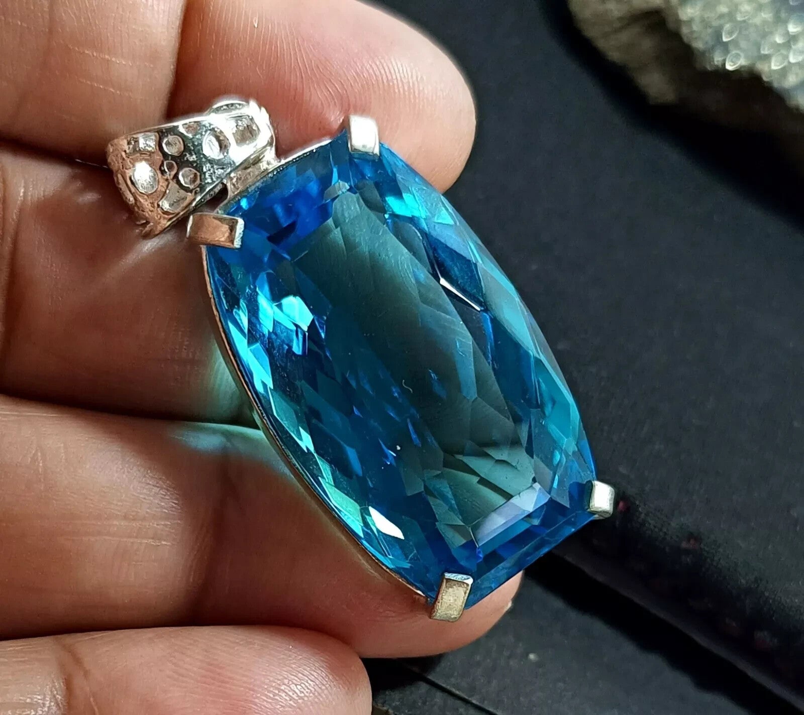 69.75 Ct Certified Lab-Created Blue Topaz 925 Solid Silver Pendant Gemstone