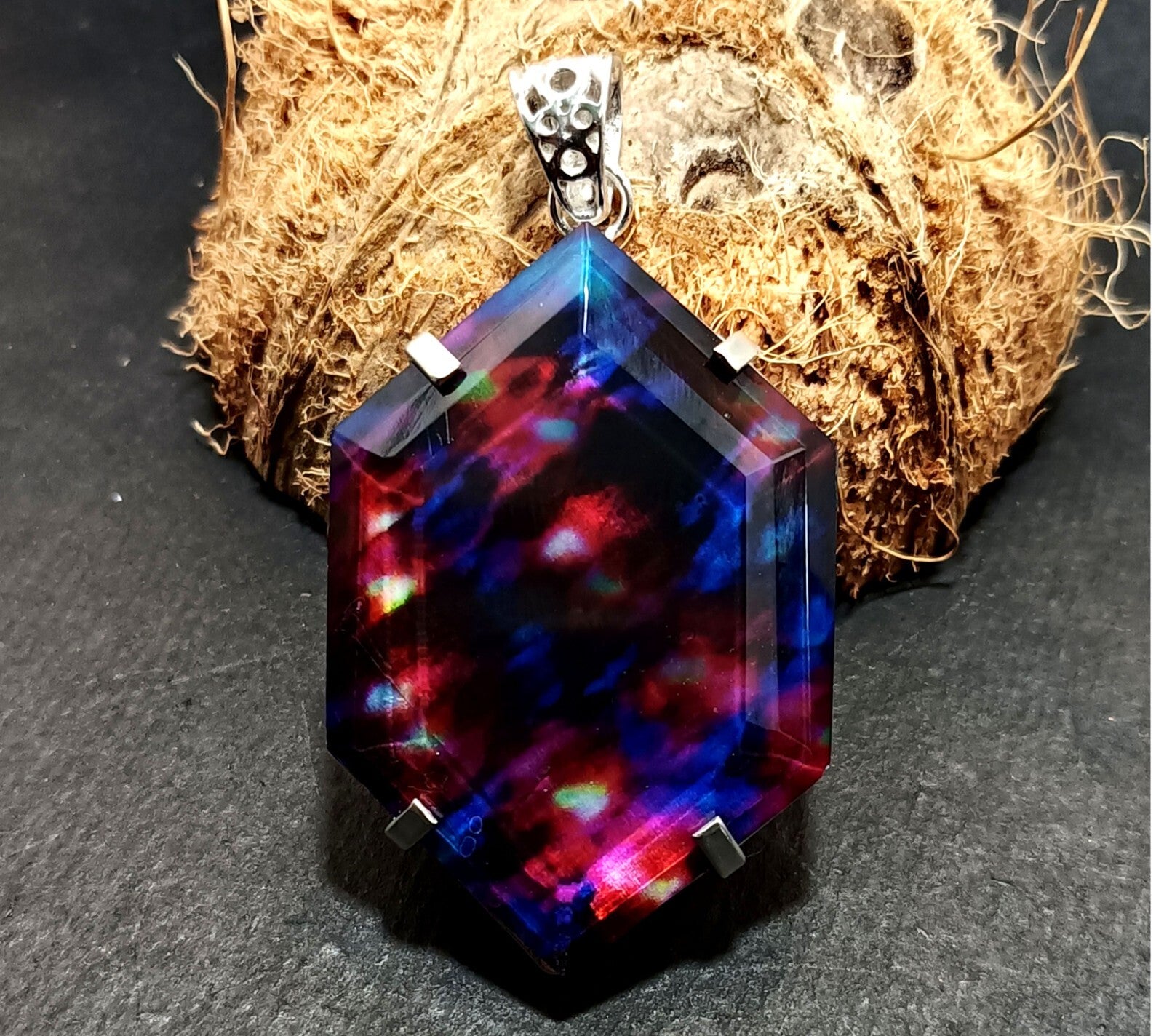 102.55 Ct Natural Ammolite 925 Solid Silver PENDANT MultiColor CertifiedGemstone