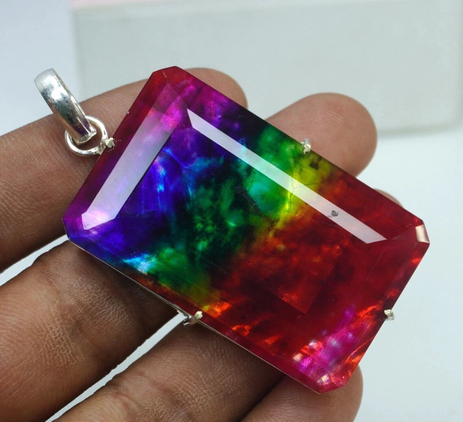 Certified 95.20 Ct Natural Ammolite 925 Solid Silver Pendant Loose Gemstone