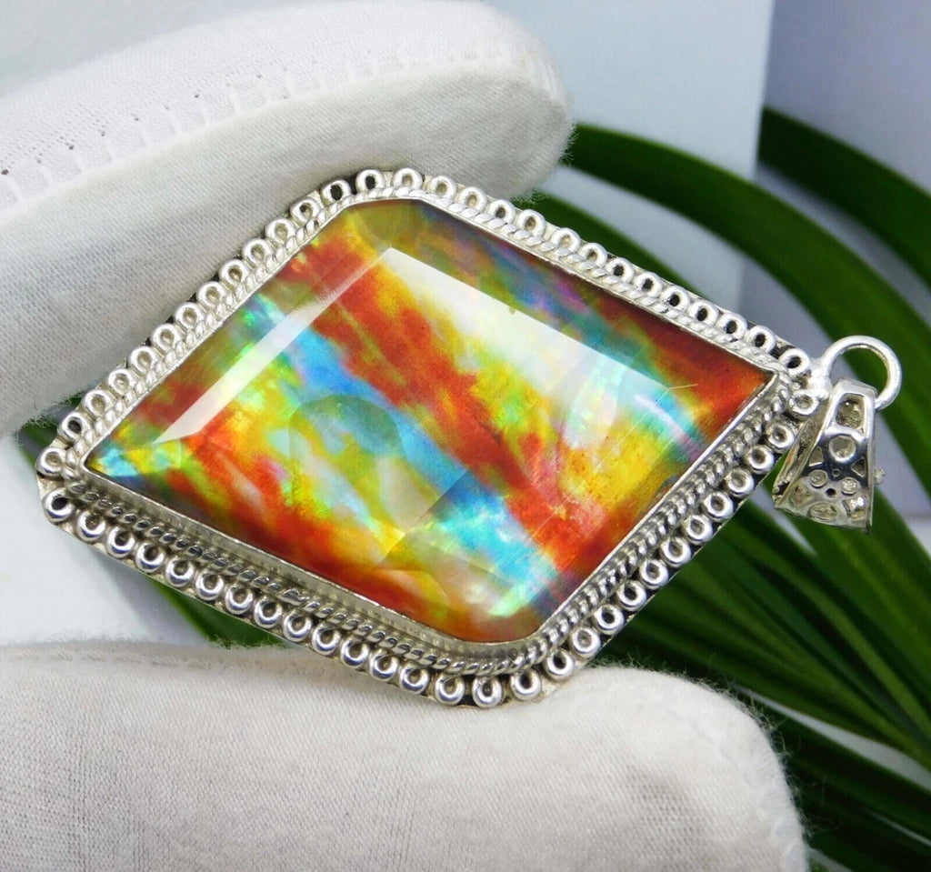 EGL Certified 75.15 Ct Natural Ammolite 925 Solid Silver Pendant Loose Gemstone