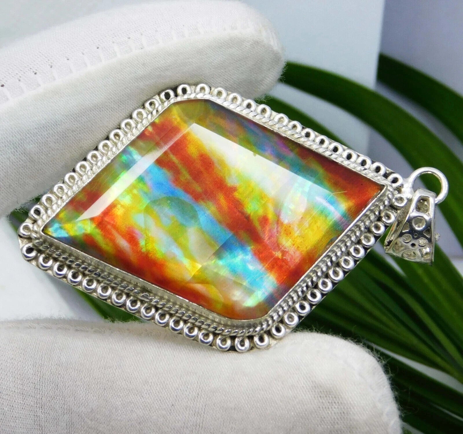 EGL Certified 75.15 Ct Natural Ammolite 925 Solid Silver Pendant Loose Gemstone