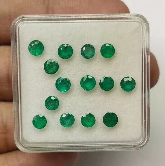 Natural Colombia Green Emerald 5 MM Round 14 Pcs Lot Certified Loose Gemstone