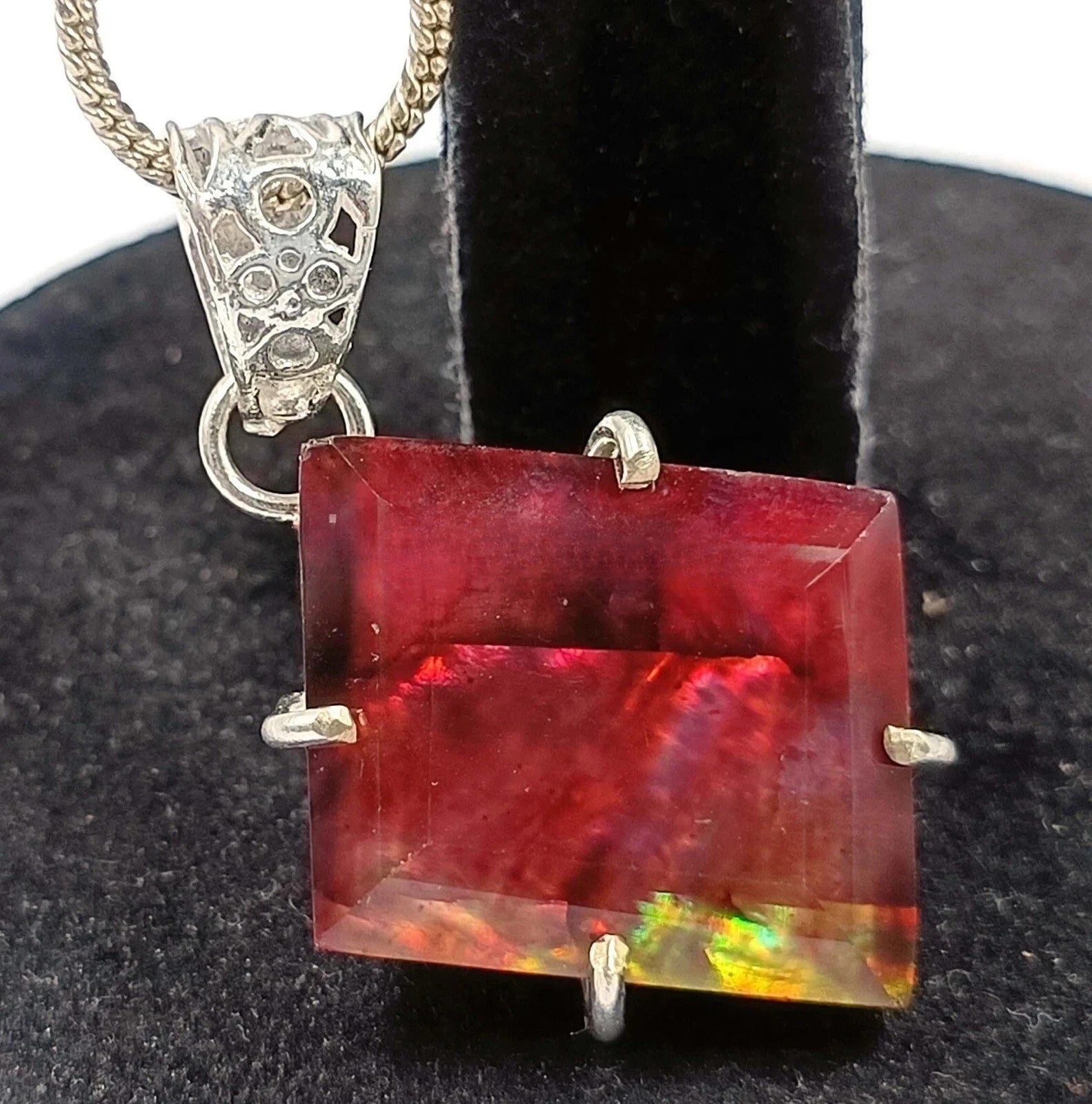 EGL Certified 54.40 Ct Natural Ammolite 925 Solid Silver Pendant Loose Gemstone