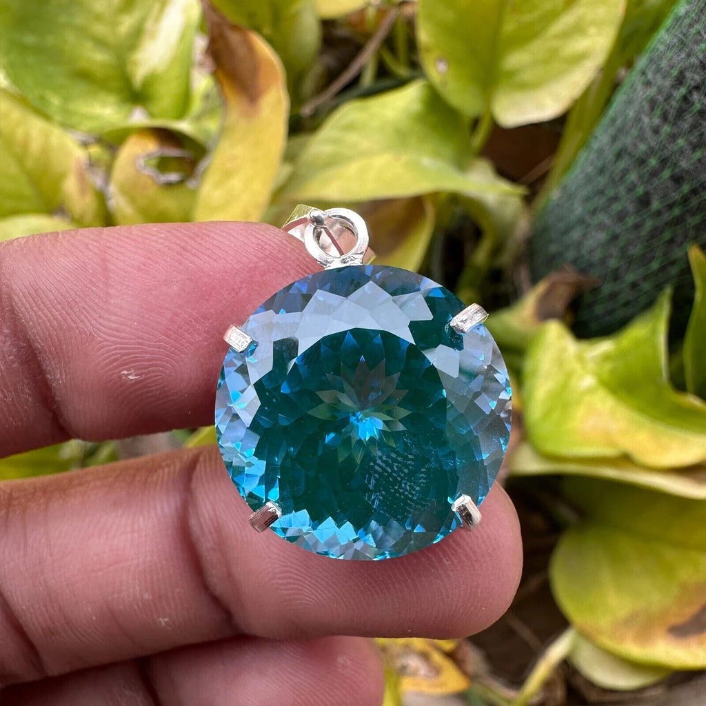 30 Ct Natural Blue Apatite Gemstone Pendant 925 Sterling Silver Jewellery