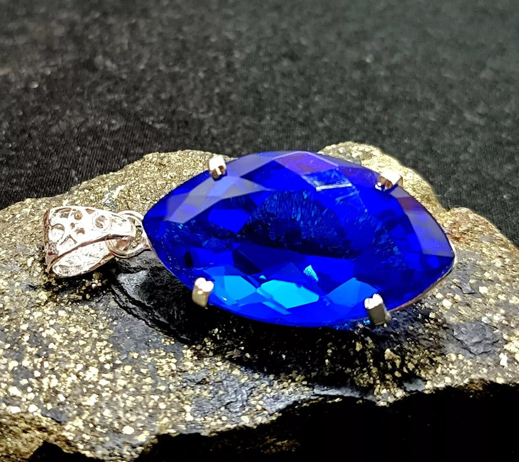 68.85Ct Marquise Deep Blue Natural Topaz 925 Solid Silver Pendant Loose Gemstone