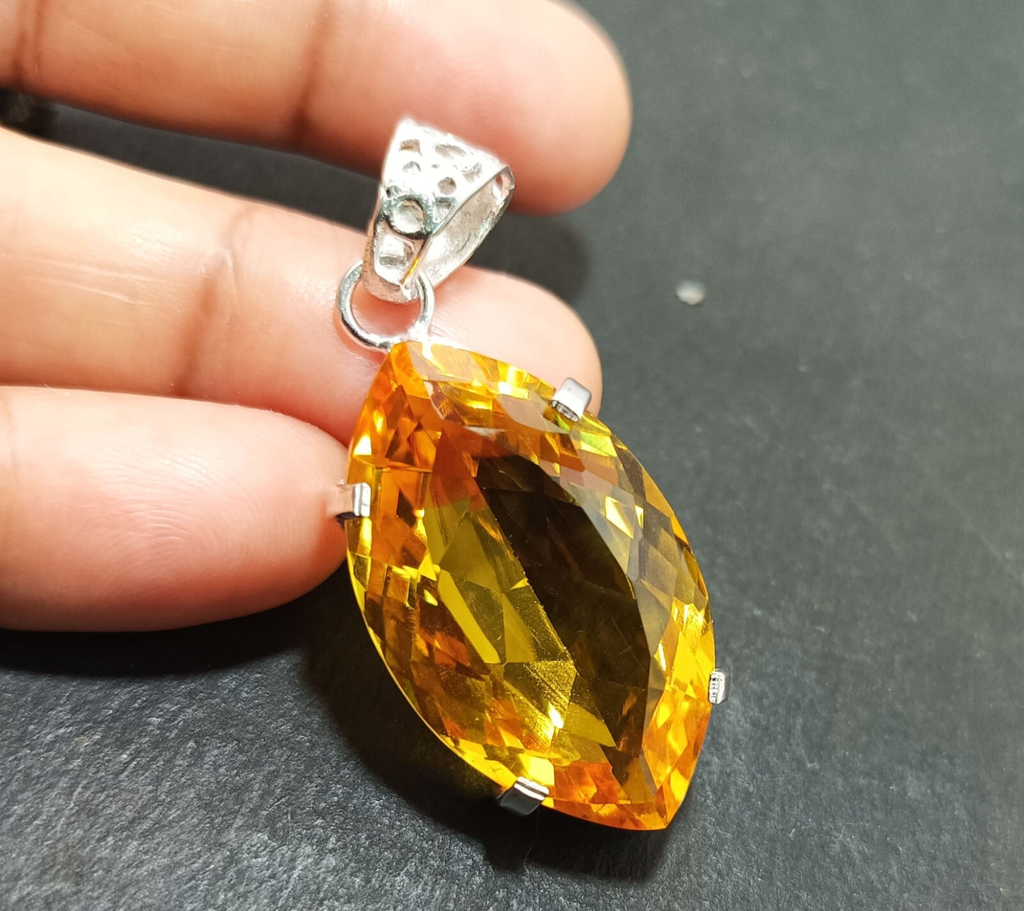 Yellow Marquise Topaz Pendant Certified Natural 53.60 Ct Gift For Loved Ones.