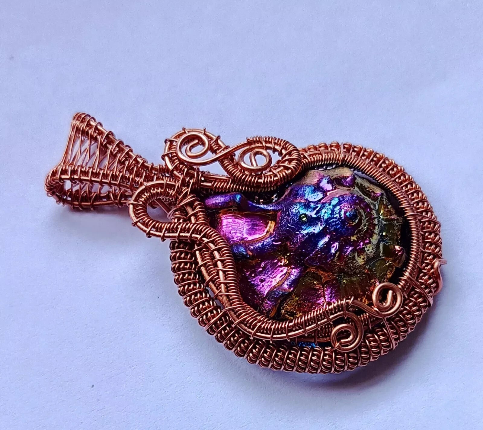MultiFlash Labradorite Wire Wrapped Pendant Handcrafted Copper Ethnic Gift 2.41"