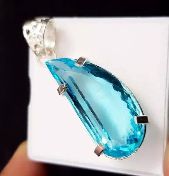 70.65Ct Blue Topaz Sterling Silver Certified Fancy Pendant For jewelry Gemstone