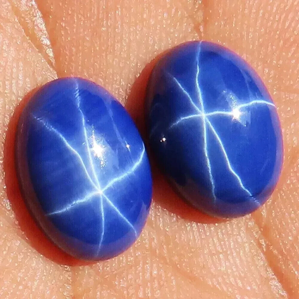2 Pcs 18.30 Ct Natural 6 Rays Blue Star Sapphire Oval Cabochon Loose Gemstone