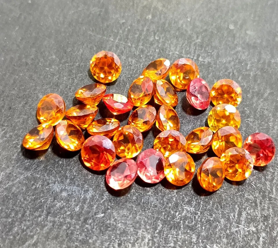 100 PC 5 MM Natural Orange Ceylon Sapphire Loose Gemstones Certified Round Lot