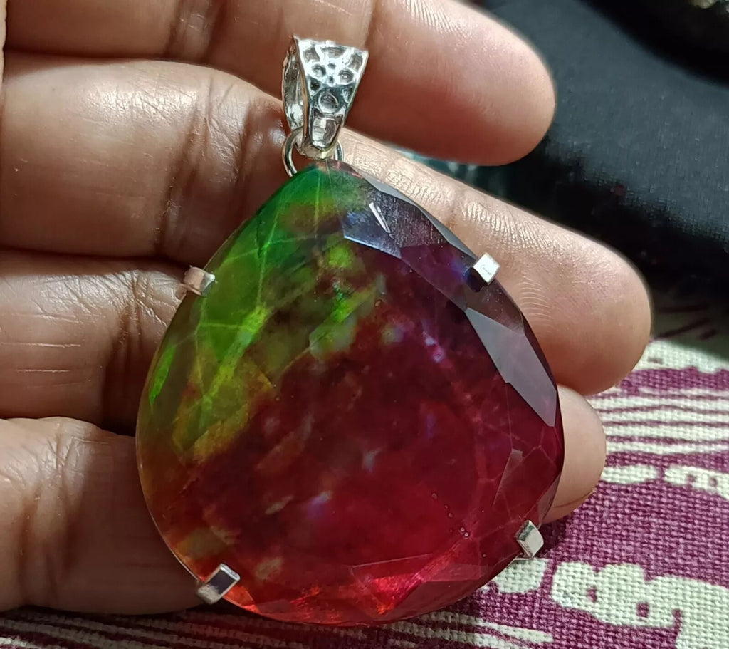 Certified 107.50 Ct Natural Ammolite 925 Solid Silver Pendant Loose Gemstone