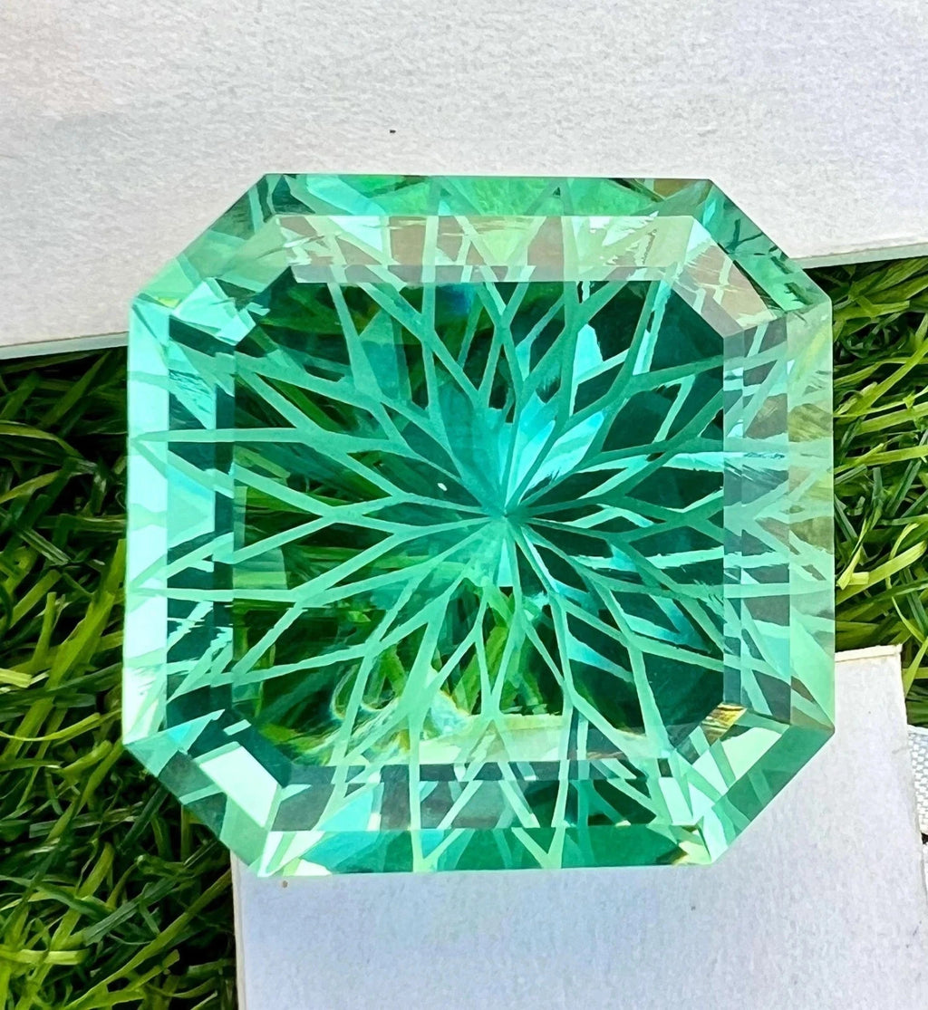 GIE Certified Natural Brazilian 100 Ct Asscher Cut Green Topaz Loose Gemstone