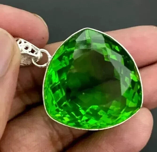 65 Ct+ Certified Natural Green Topaz Solid Silver Pendant Loose Gemstone