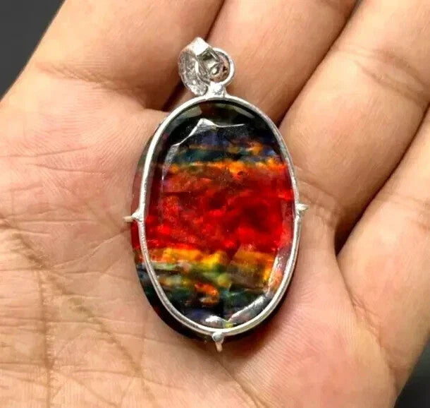 EGL Certified 75.20 Ct Natural Ammolite 925 Solid Silver Pendant Loose Gemstone