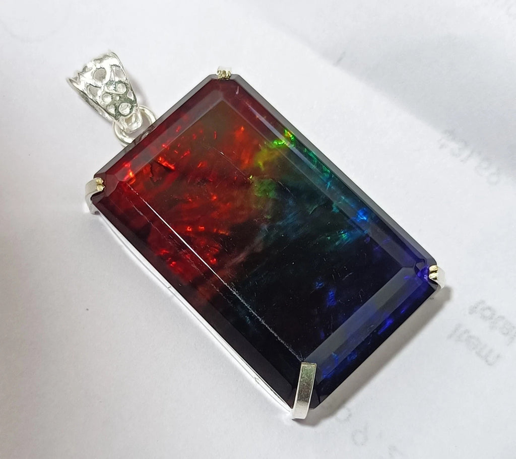 Certified 98.70 Ct Natural Ammolite 925 Solid Silver Rainbow Pendant Gemstone