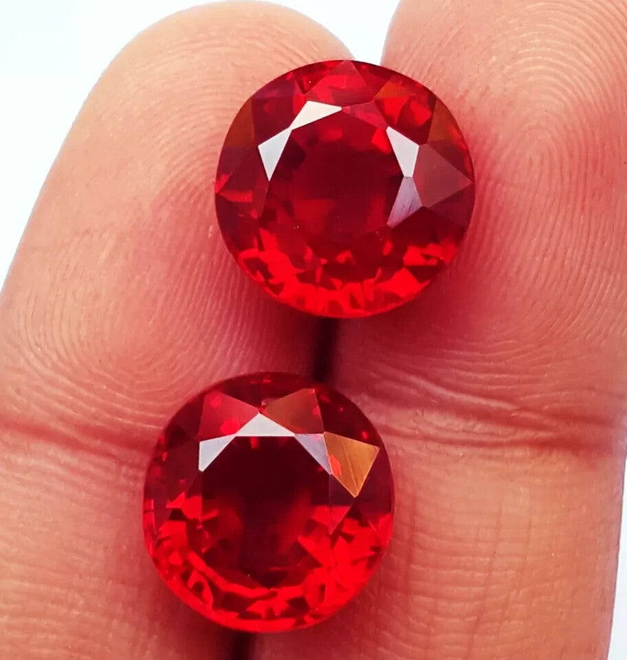 18 Ct Natural Bloody Red Ruby Round Cut Certified Loose Gemstone Pair H04