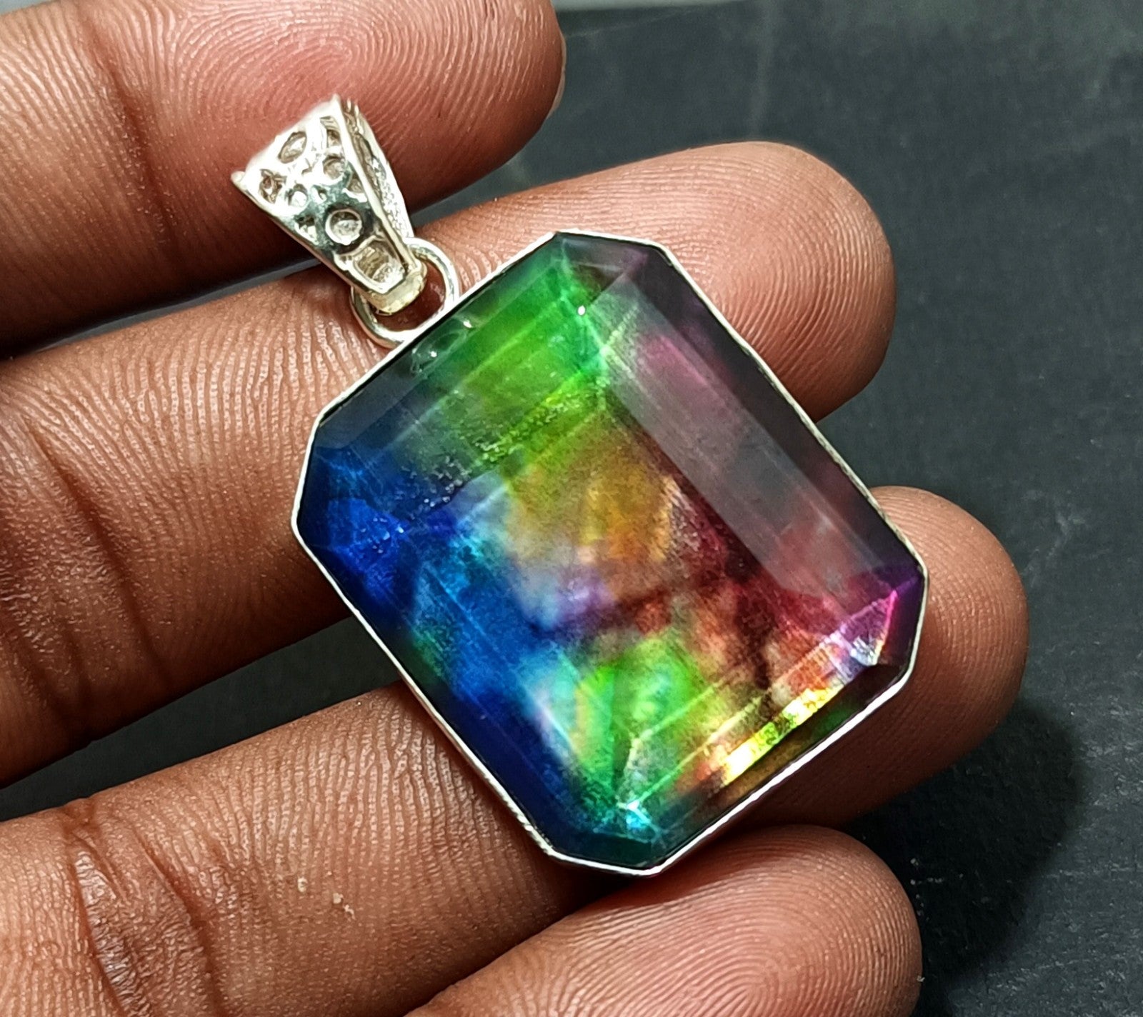 EGL Certified 59.20 Ct Natural Ammolite 925 Solid Silver Pendant Loose Gemstone
