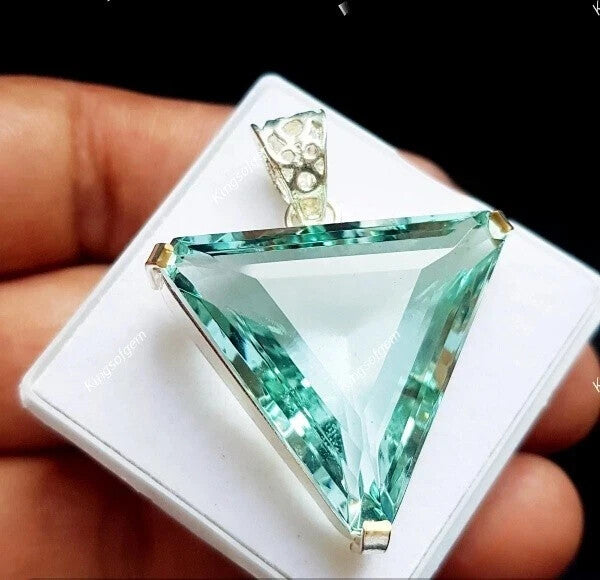 62.9Ct Trillion Aquamarine Natural Topaz 925 Solid Silver Pendant Loose Gemstone