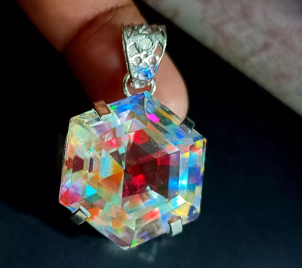 EGL 64.70 Ct+ Natural Mystic Topaz Hexagon Cut 925 Solid Silver Pendant Gemstone
