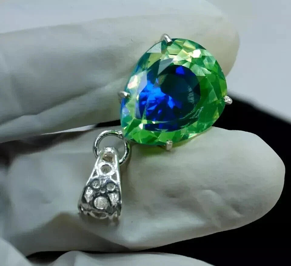 Natural Pitambari Sapphire Certified 30.0 Ct+ Loose Gem 925 Solid Silver Pendant