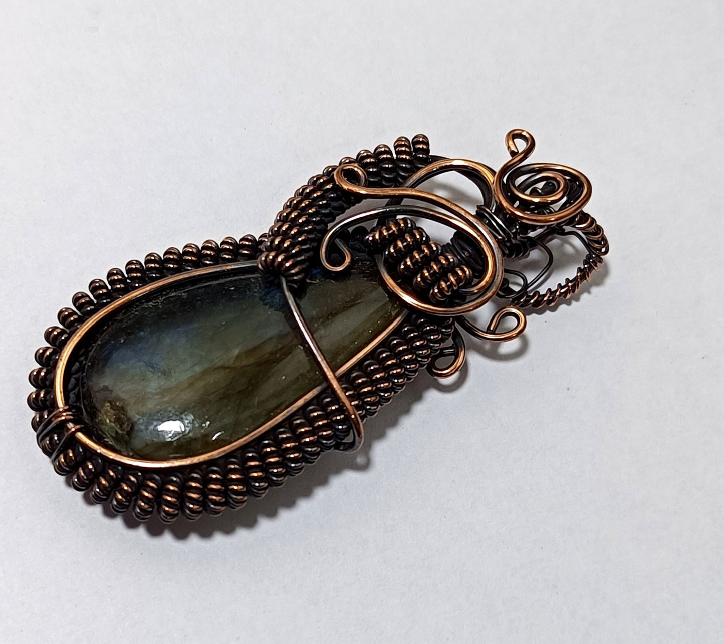 106.15 Ct Labradorite Wire Wrapped Handmade Copper Jewelry Pendant