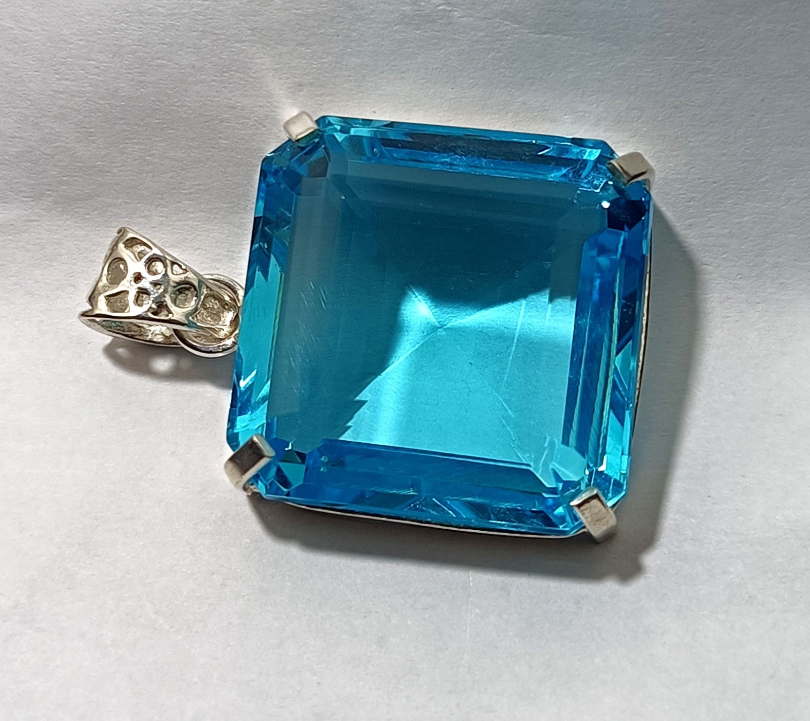 96.75 Ct Certified Natural Topaz 925 Solid Silver Asscher Pendant Loose Gemstone