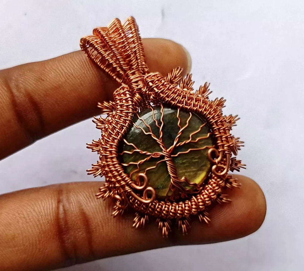 Gift For Her Copper Labradorite Jewelry Wire Wrapped Tree Of Life Pendant 110 Ct