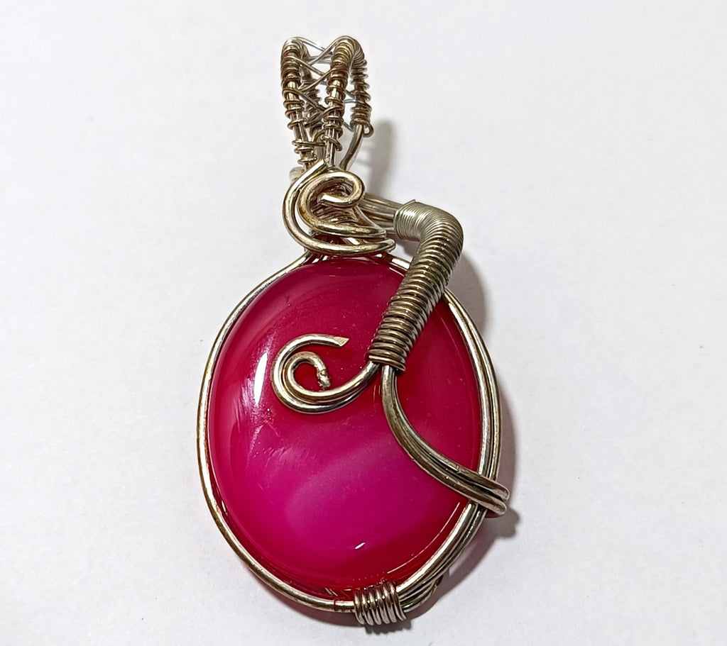 96.25 ct Pink strip Agate Brass silver polished wire Wrapped jewelry Pendant