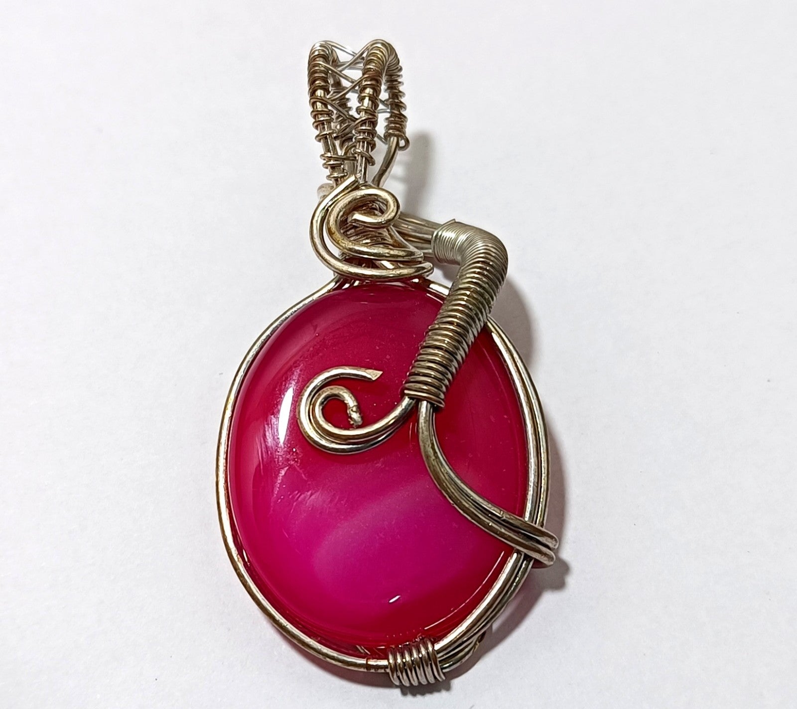 96.25 ct Pink strip Agate Brass silver polished wire Wrapped jewelry Pendant