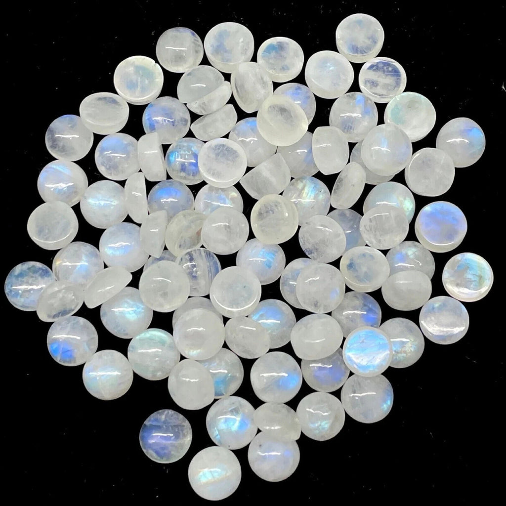 15 Pcs Natural Rainbow Moonstone 7x7 mm Round Blue Shines Cabochon Gemstones Lot