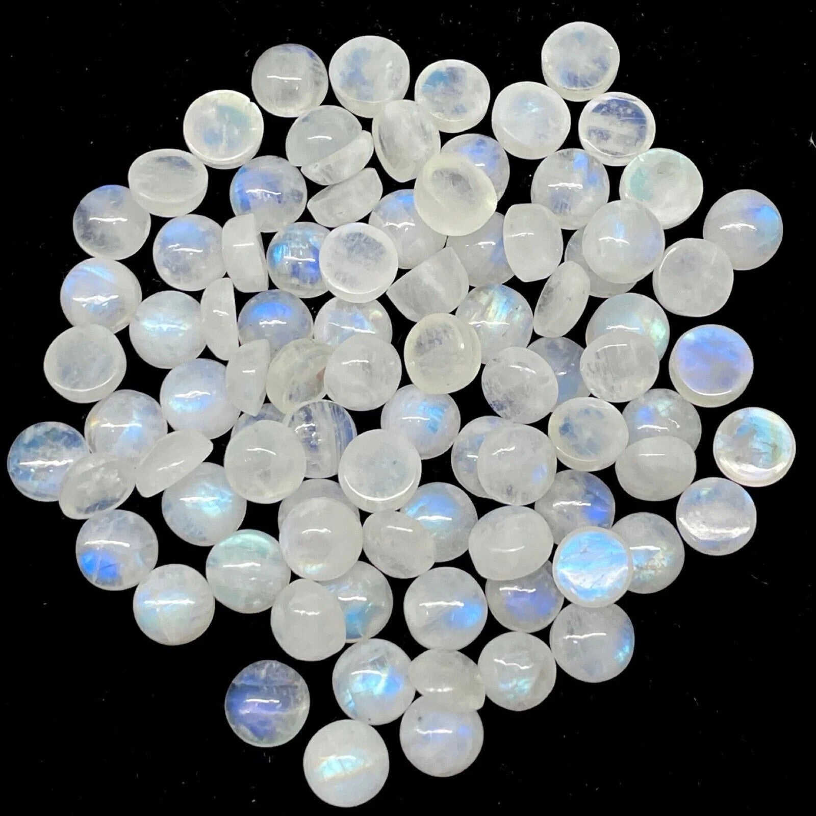 15 Pcs Natural Rainbow Moonstone 7x7 mm Round Blue Shines Cabochon Gemstones Lot