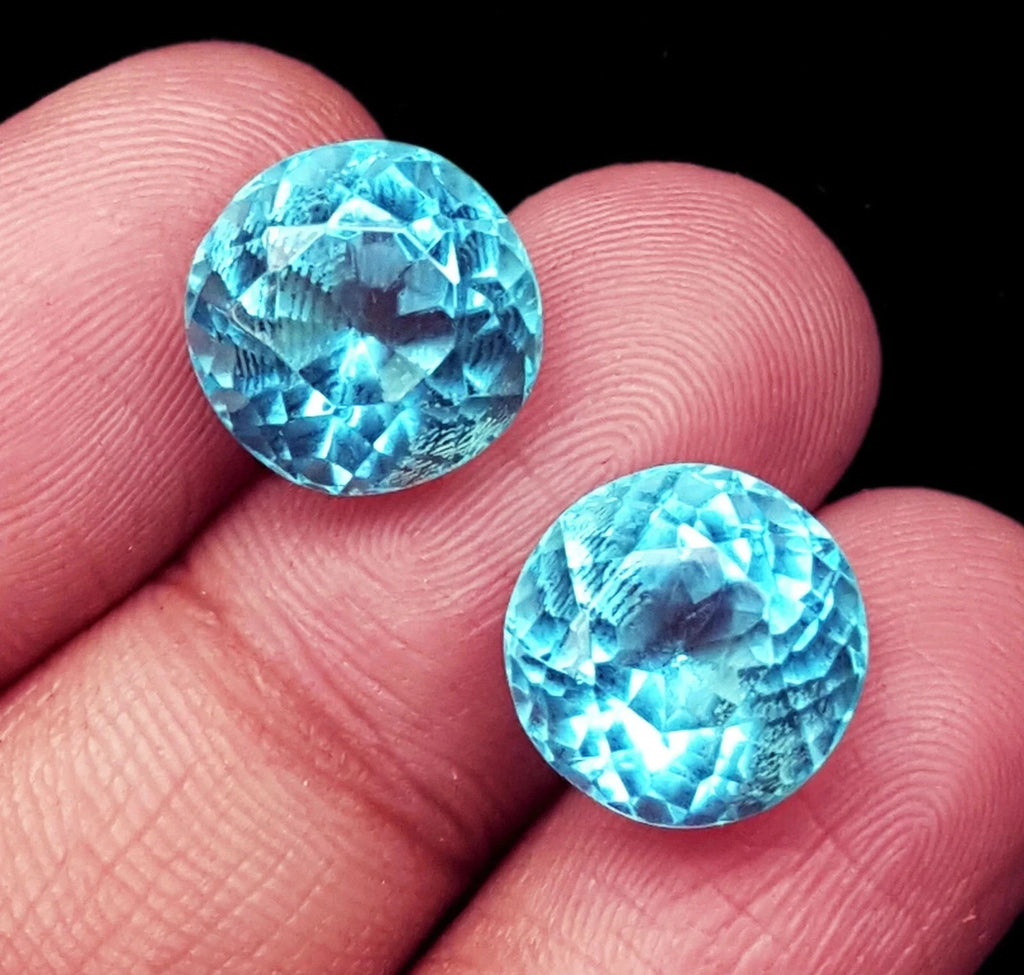 Brazilian Natural 8 Ct Blue Aquamarine Round Loose Gemstone Certified Lot/ 2 Pcs