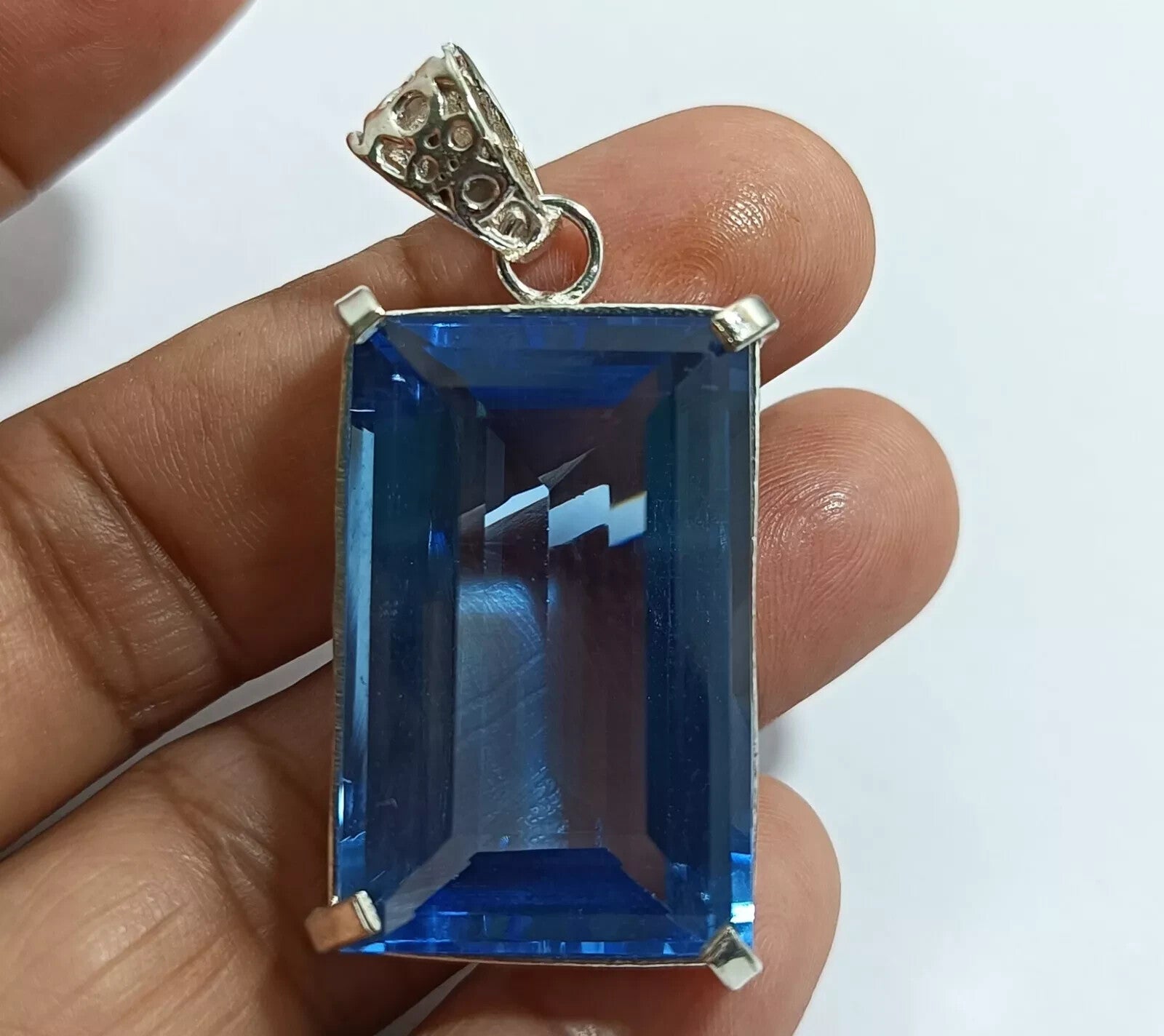 70.75 Ct Certified Lab-Created Topaz 925 Solid Silver Pendant Loose Gemstone