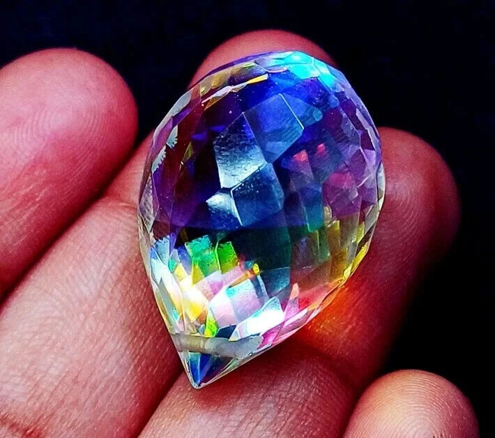 Loose Natural Mystic Quartz Teardrop Cut Gemstone Certified With Drilled 49 Ct