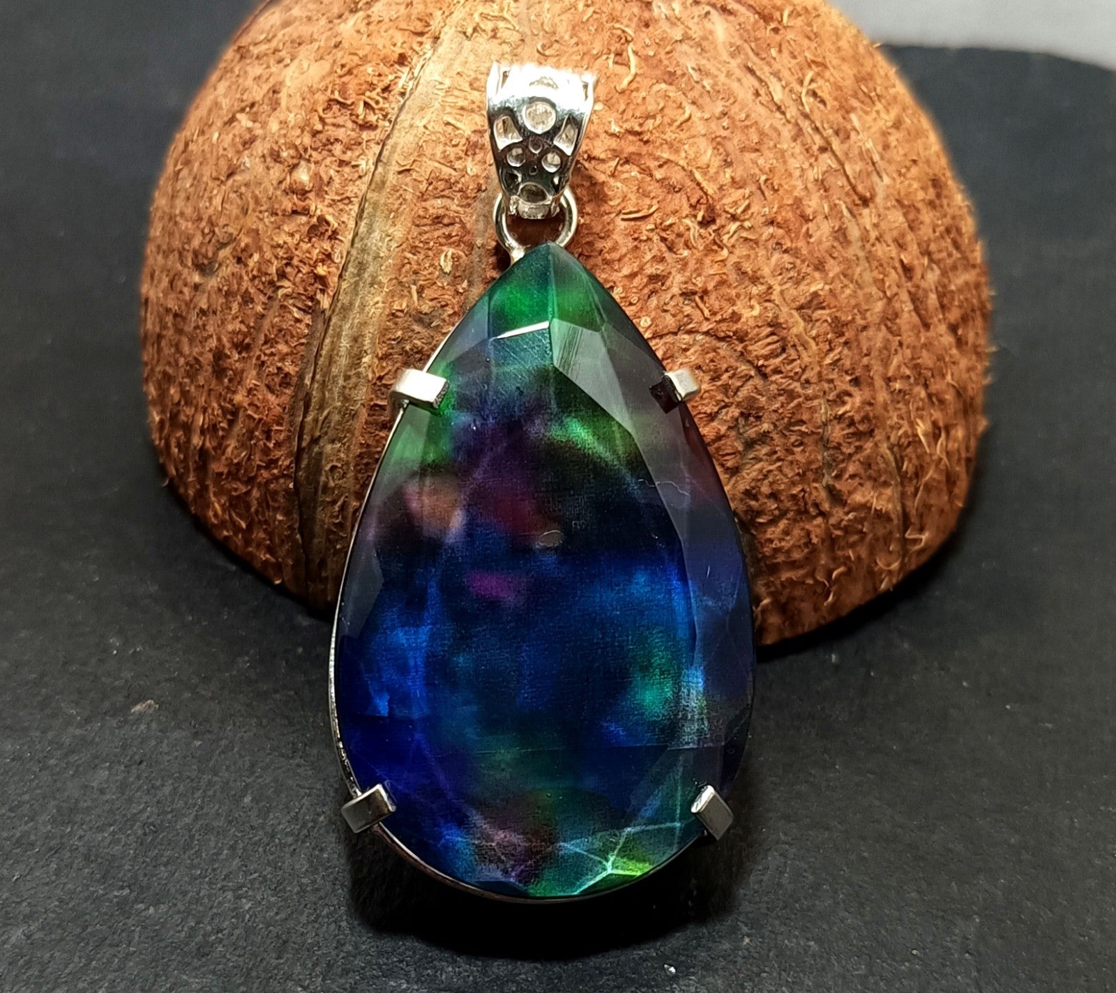 Certified 91.35 Ct Natural Ammolite 925 Solid Silver Rainbow Pendant Gemstone