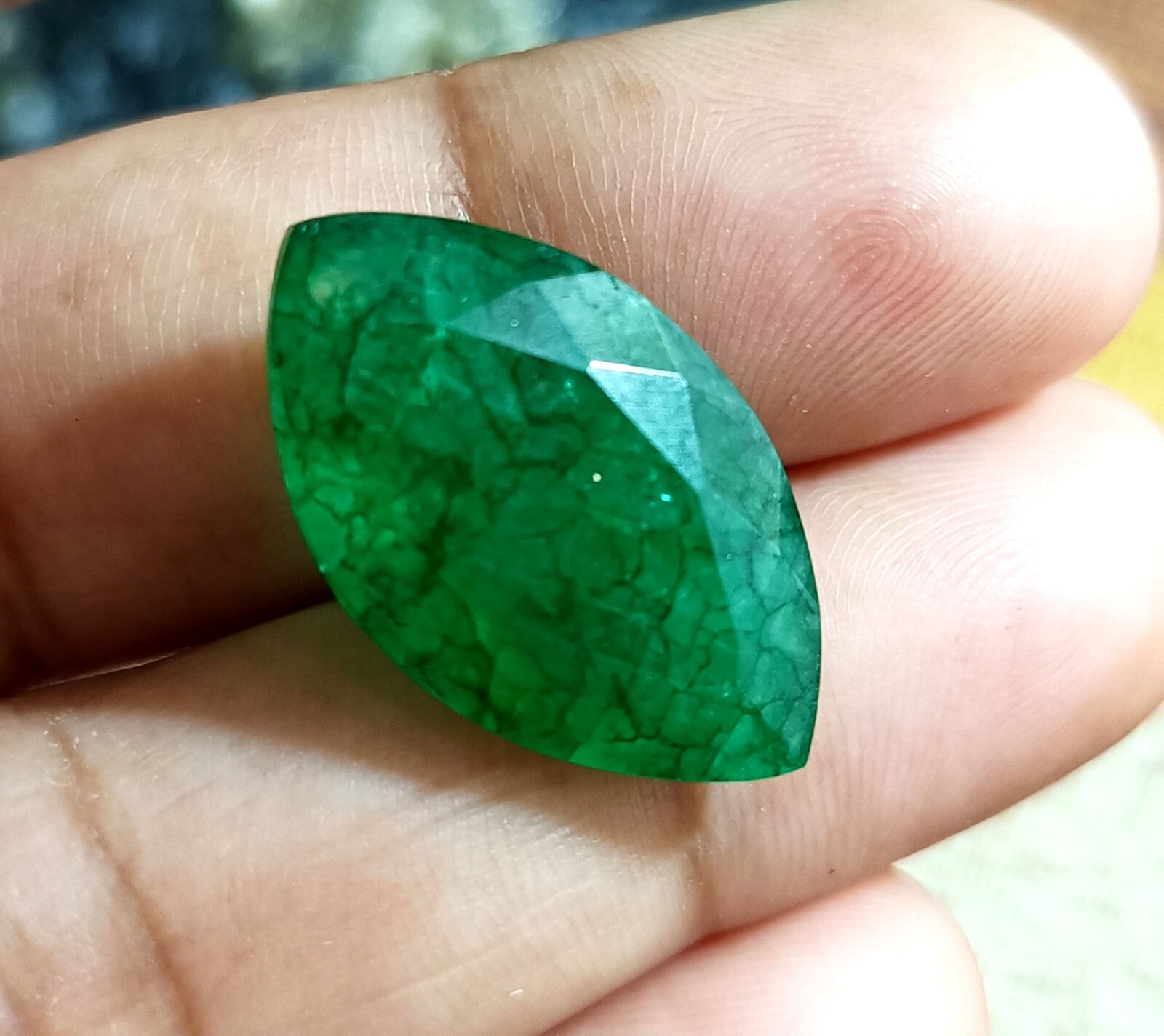 Flawless Natural 13.40 Ct Green Emerald Certified Marquise Facet Loose Gemstone