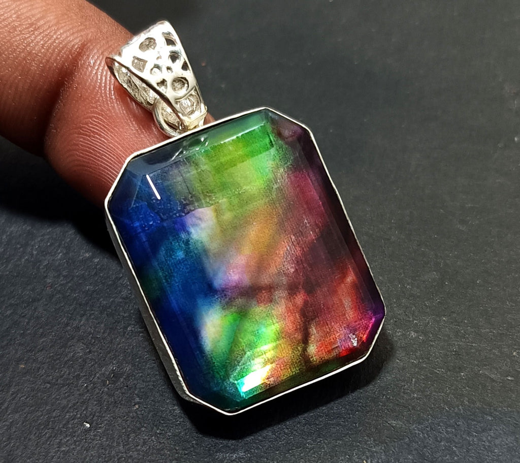 EGL Certified 59.20 Ct Natural Ammolite 925 Solid Silver Pendant Loose Gemstone