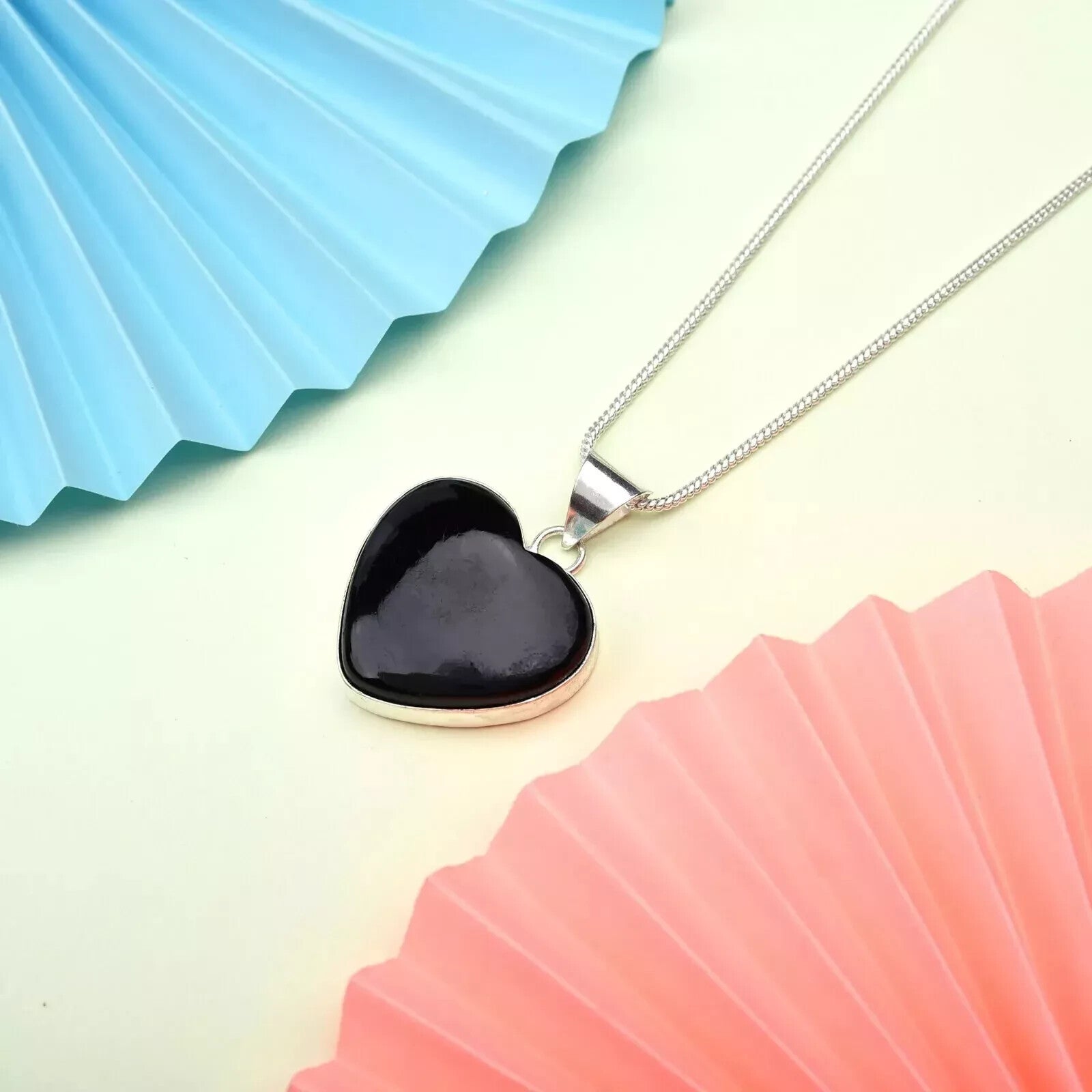 Heart Cut  Black Onyx Gemstone 925 Sterling Silver Pendant, Gift For Her Love