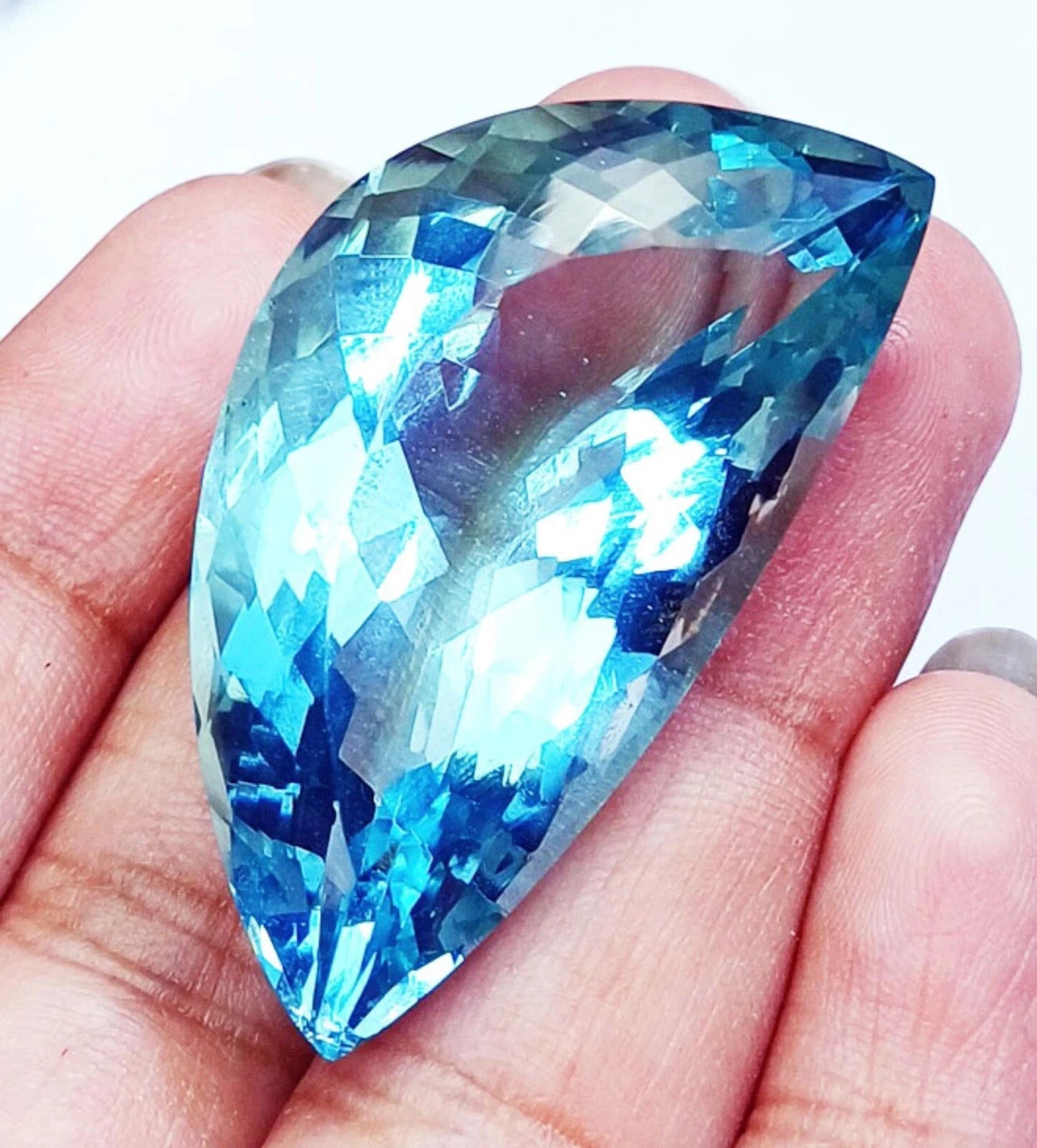 A++ Quality Aqua Topaz Fancy cut  72.10 Ct Certified Loose Gemstone