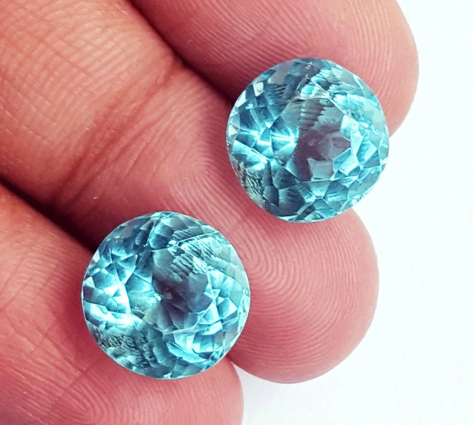 Brazilian Natural 8 Ct Blue Aquamarine Round Loose Gemstone Certified Lot/ 2 Pcs