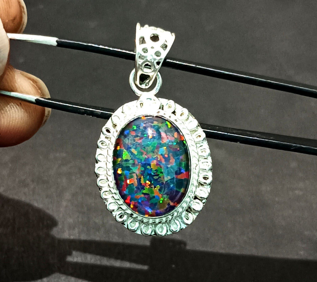 Sterling Silver Triplet Oval Opal Gemstone Handmade Pendant Jewelry 28.65 Ct