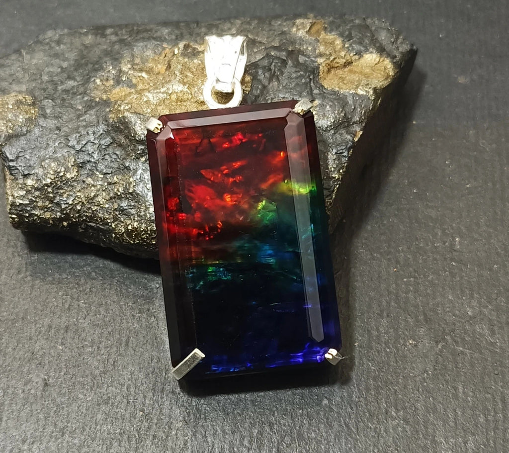 Certified 98.70 Ct Natural Ammolite 925 Solid Silver Rainbow Pendant Gemstone