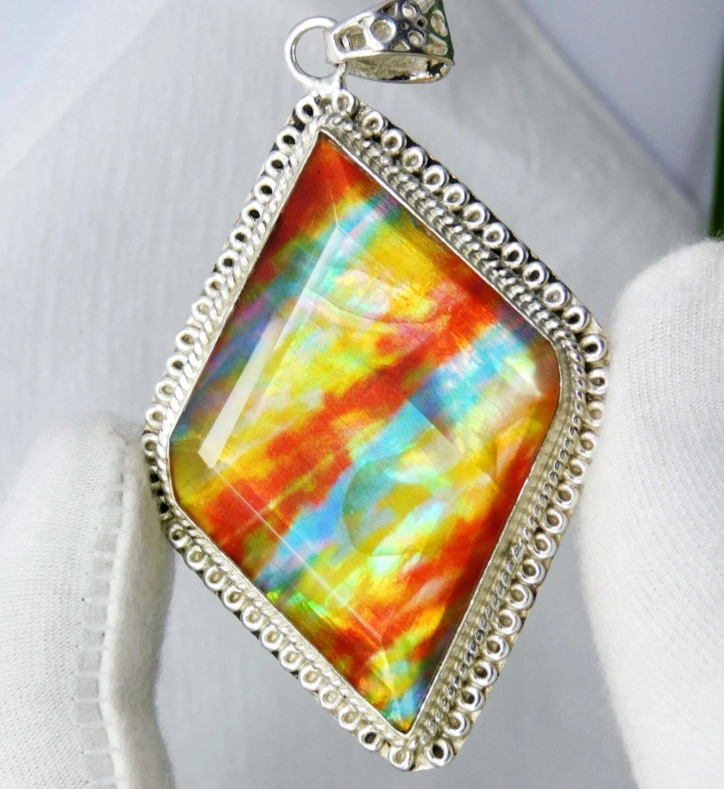 EGL Certified 75.15 Ct Natural Ammolite 925 Solid Silver Pendant Loose Gemstone