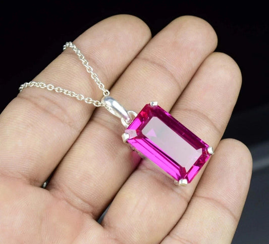 Natural Certified 28 Ct Pink Sapphire Loose Gemstone 925 Solid Silver Pendant